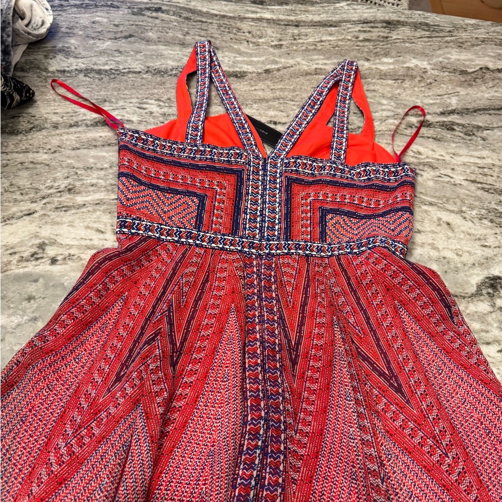 BCBGMaxAzria Red, Navy & White Printed Sundress